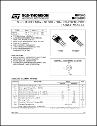 datasheet for IRF540FI by SGS-Thomson Microelectronics