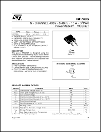 datasheet for IRF740S by SGS-Thomson Microelectronics