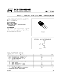 datasheet for BUTW92 by SGS-Thomson Microelectronics