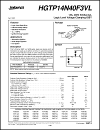 datasheet for HGTP14N40F3VL by Intersil Corporation