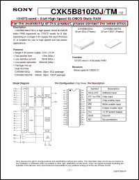 datasheet for CXK5B81020TM-12 by Sony Semiconductor