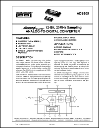 datasheet for ADS805U/1K by Burr-Brown Corporation