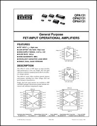 datasheet for OPA131PA by Burr-Brown Corporation