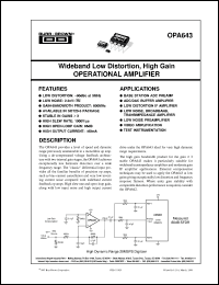 datasheet for OPA643N/250 by Burr-Brown Corporation