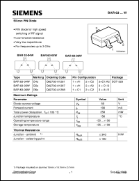 datasheet for BAR63-05W by Infineon (formely Siemens)