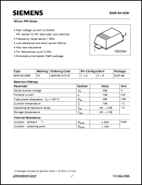datasheet for BAR64-02W by Infineon (formely Siemens)