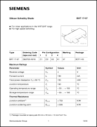 datasheet for BAT17-07 by Infineon (formely Siemens)