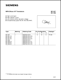 datasheet for BC337 by Infineon (formely Siemens)