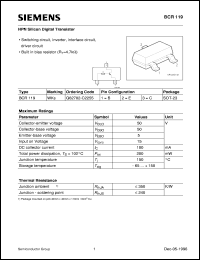 datasheet for BCR119 by Infineon (formely Siemens)