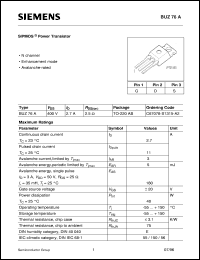 datasheet for BUZ76A by Infineon (formely Siemens)