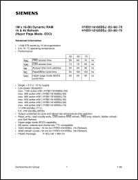 datasheet for HYB5116165BJ-70 by Infineon (formely Siemens)