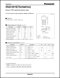 datasheet for 2SA1816 by Panasonic - Semiconductor Company of Matsushita Electronics Corporation