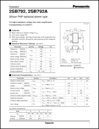 datasheet for 2SB0792A by Panasonic - Semiconductor Company of Matsushita Electronics Corporation