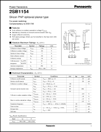 datasheet for 2SB1154 by Panasonic - Semiconductor Company of Matsushita Electronics Corporation