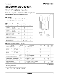 datasheet for 2SC3940A by Panasonic - Semiconductor Company of Matsushita Electronics Corporation