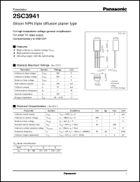 datasheet for 2SC3941 by Panasonic - Semiconductor Company of Matsushita Electronics Corporation