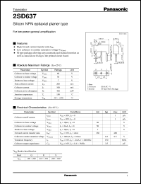 datasheet for 2SD0637 by Panasonic - Semiconductor Company of Matsushita Electronics Corporation