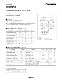datasheet for 2SD0958 by Panasonic - Semiconductor Company of Matsushita Electronics Corporation
