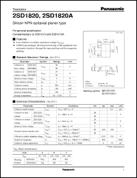 datasheet for 2SD1820 by Panasonic - Semiconductor Company of Matsushita Electronics Corporation