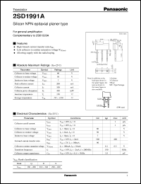 datasheet for 2SD1991A by Panasonic - Semiconductor Company of Matsushita Electronics Corporation