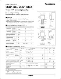 datasheet for 2SD1538 by Panasonic - Semiconductor Company of Matsushita Electronics Corporation