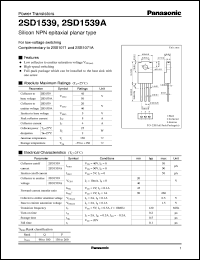 datasheet for 2SD1539A by Panasonic - Semiconductor Company of Matsushita Electronics Corporation