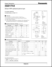 datasheet for 2SD1744 by Panasonic - Semiconductor Company of Matsushita Electronics Corporation