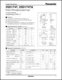 datasheet for 2SD1747A by Panasonic - Semiconductor Company of Matsushita Electronics Corporation