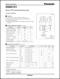 datasheet for 2SD2151 by Panasonic - Semiconductor Company of Matsushita Electronics Corporation