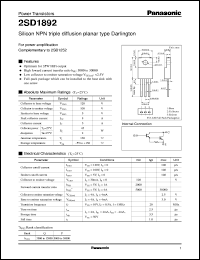 datasheet for 2SD1892 by Panasonic - Semiconductor Company of Matsushita Electronics Corporation