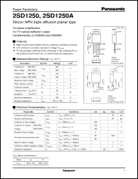 datasheet for 2SD1250 by Panasonic - Semiconductor Company of Matsushita Electronics Corporation