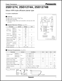 datasheet for 2SD1274A by Panasonic - Semiconductor Company of Matsushita Electronics Corporation
