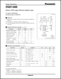 datasheet for 2SD1480 by Panasonic - Semiconductor Company of Matsushita Electronics Corporation