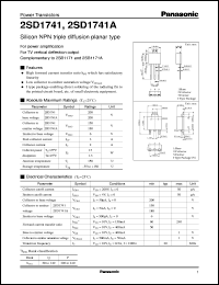datasheet for 2SD1741 by Panasonic - Semiconductor Company of Matsushita Electronics Corporation