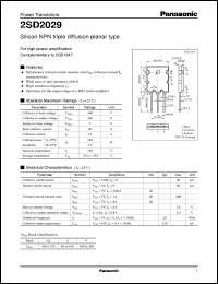datasheet for 2SD2029 by Panasonic - Semiconductor Company of Matsushita Electronics Corporation