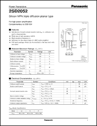 datasheet for 2SD2052 by Panasonic - Semiconductor Company of Matsushita Electronics Corporation