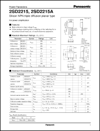 datasheet for 2SD2215A by Panasonic - Semiconductor Company of Matsushita Electronics Corporation