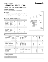 datasheet for 2SD2374A by Panasonic - Semiconductor Company of Matsushita Electronics Corporation
