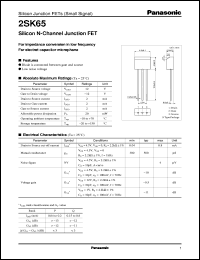 datasheet for 2SK0065 by Panasonic - Semiconductor Company of Matsushita Electronics Corporation