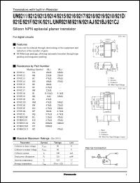 datasheet for UNR921BJ by Panasonic - Semiconductor Company of Matsushita Electronics Corporation
